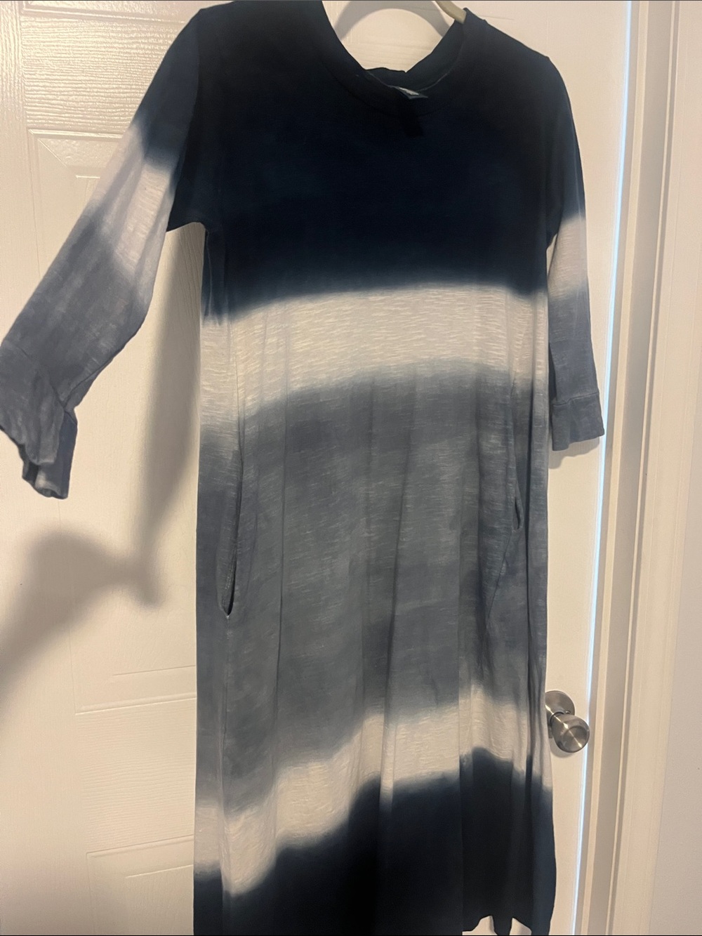 100% Cotton Gilda Midani Women’s Ombre Long Sleeve Maxi Dress - Navy & White